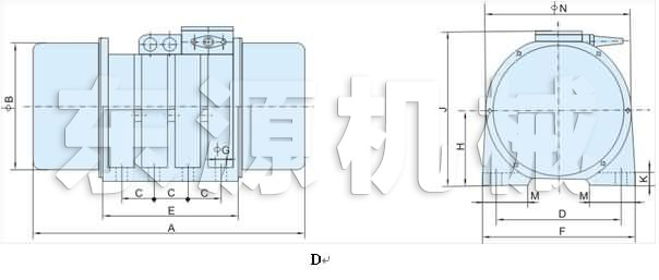 XVM-A振動(dòng)電機(jī)外形及安裝尺寸D